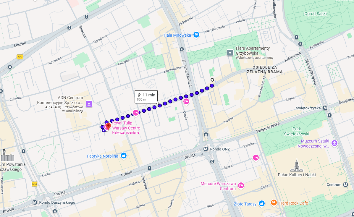 Trasa piesza do parkingu Grzybowska 49